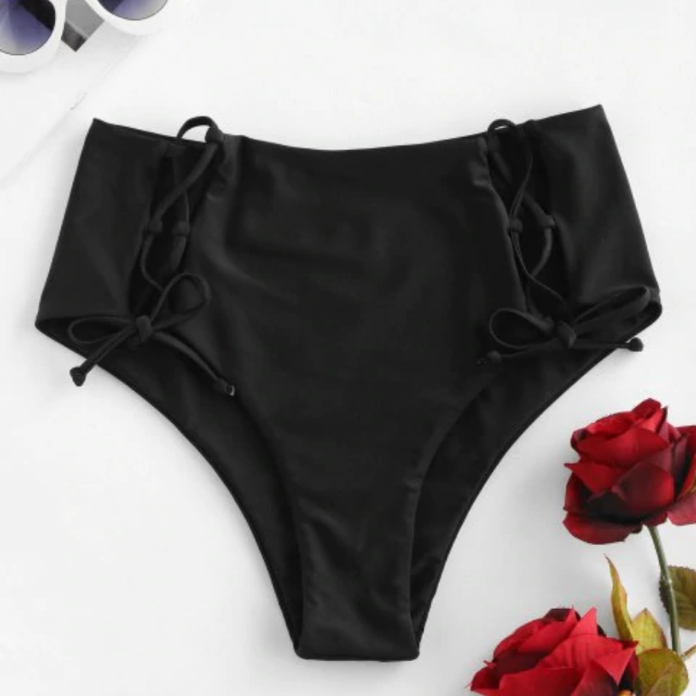 Black Lace  Up Bikini bottoms